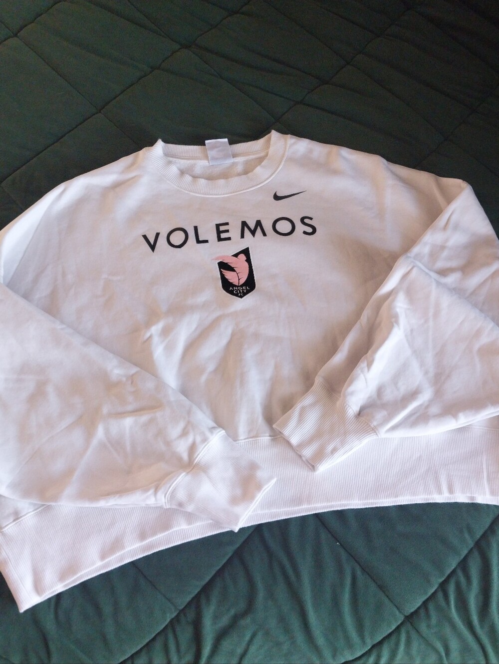 Nike Angel City White VOLEMOS Crewneck Crop Sweatshirt Pink Shield Womens Large